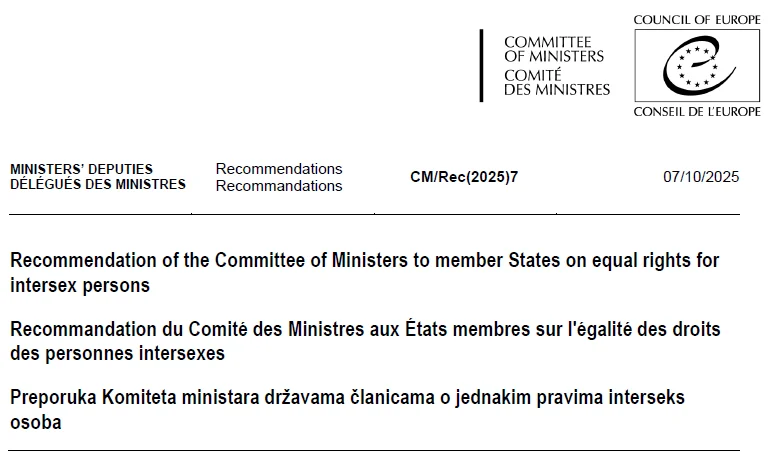 Preporuka Komiteta ministara državama članicama o jednakim pravima interseksosoba